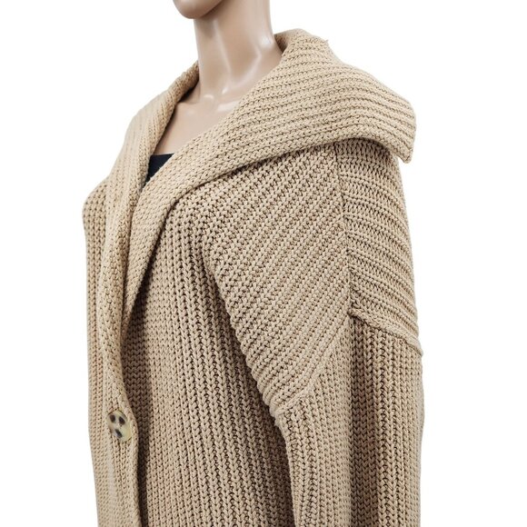 Free People Swim Too Deep Beige Cardigan Sweater, Women's Large - Picture 1 of 8
